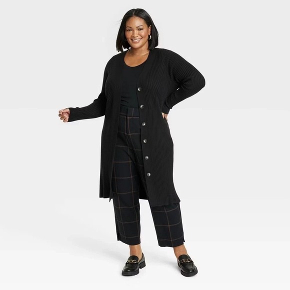 Women's Rib Duster Cardigan - Ava & Viv Black XXL - Picture 1 of 6